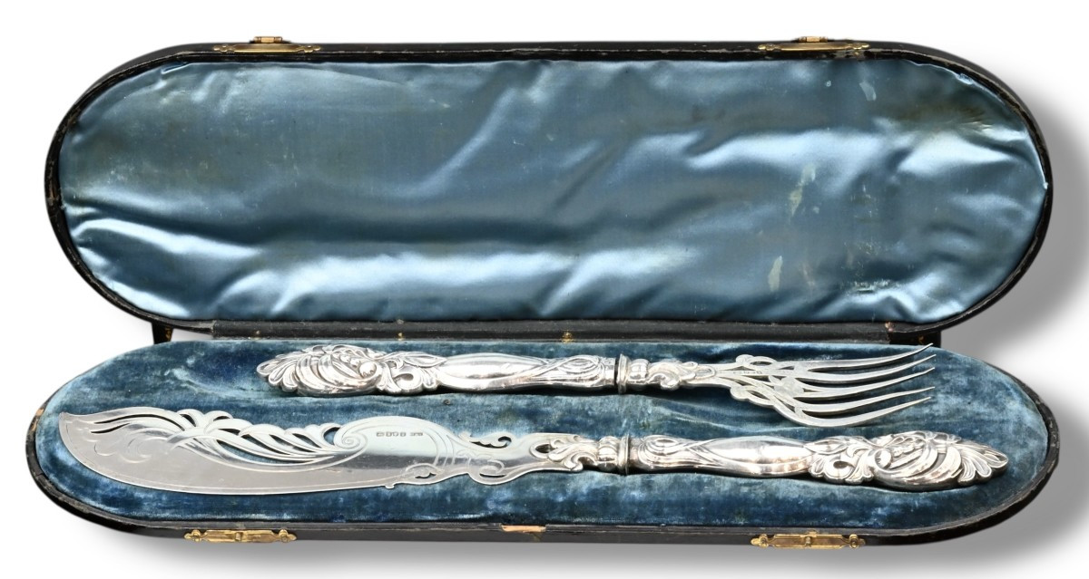 Set di Posate Da Dolce In Argento Sterling - Inghilterra 1850